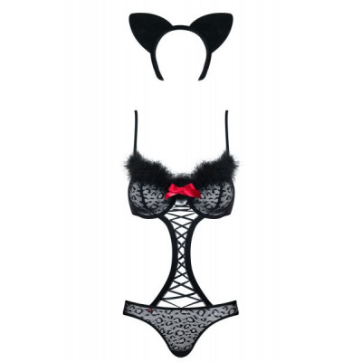 Костюм боди кошки черный obsessive 3 предмета GEPARDINA S/M