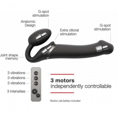 Безремневой страпон с вибрацией Strap-On-Me Vibrating Black M, диаметр 3,3см, пульт ДУ, регулируемый Безремневой страпон с вибрацией Strap-On-Me Vibrating Black M, диаметр 3,3см, пульт ДУ, регулируемый