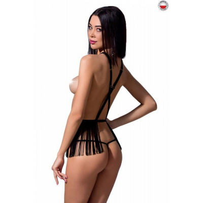 Комплект білизни INDRA SET OpenBra black XXL/XXXL - Passion Exclusive: стрінги, портупея з бахромою