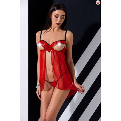 Прозорий пеньюар з відкритими грудьми CHERRY CHEMISE red L/XL - Passion Exclusive, трусики Прозорий пеньюар з відкритими грудьми CHERRY CHEMISE red L/XL - Passion Exclusive, трусики