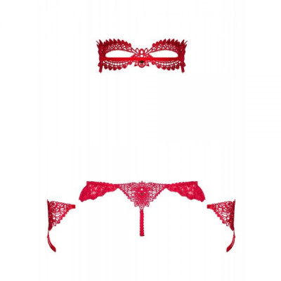Набор маска+наручники+стринги Obsessive Hetea 3 pcs set red S/M