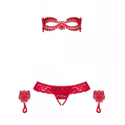 Набор маска+наручники+стринги Obsessive Hetea 3 pcs set red S/M