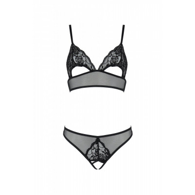Комплект: бралет з ажурним ліфом та відкритими трусиками Christa Set with Open Bra black L/XL — Pass Комплект: бралет з ажурним ліфом та відкритими трусиками Christa Set with Open Bra black L/XL — Pass