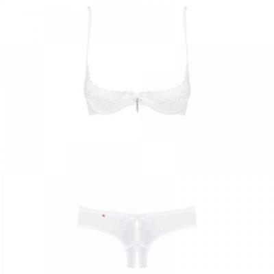 Комплект открытая грудь Obsessive ALABASTRA Set S/M белый
