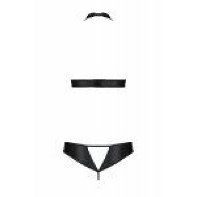 Комплект: відкритий топ та трусики з екошкіри з люверсами Malwia Set with Open Bra black XXL/XXXL — Комплект: відкритий топ та трусики з екошкіри з люверсами Malwia Set with Open Bra black XXL/XXXL —