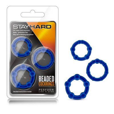 T330566 Набор эрекционных колец STAY HARD BEADED COCKRINGS BLUE