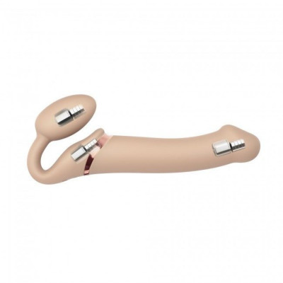 Безремневой страпон с вибрацией Strap-On-Me Vibrating Flesh M, диаметр 3,3см, пульт ДУ, регулируемый Безремневой страпон с вибрацией Strap-On-Me Vibrating Flesh M, диаметр 3,3см, пульт ДУ, регулируемый