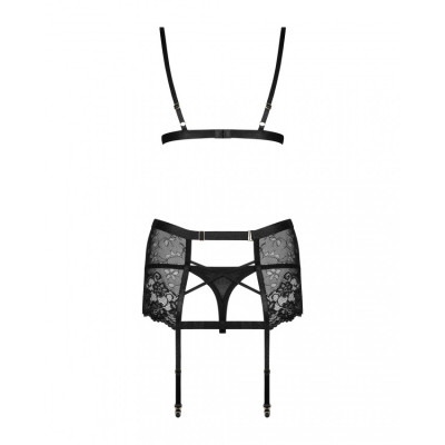 Комплект с поясом для чулок Obsessive Blanita garter belt Black L/XL