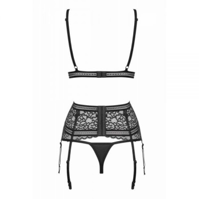 Комплект с поясом Obsessive Ailay 3 pcs set with garter belt black L/X