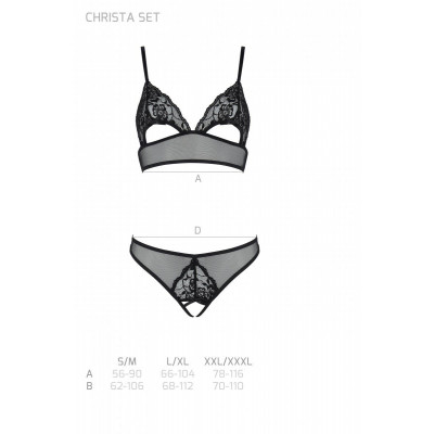Комплект: бралет з ажурним ліфом та відкритими трусиками Christa Set with Open Bra black XXL/XXXL — Комплект: бралет з ажурним ліфом та відкритими трусиками Christa Set with Open Bra black XXL/XXXL —