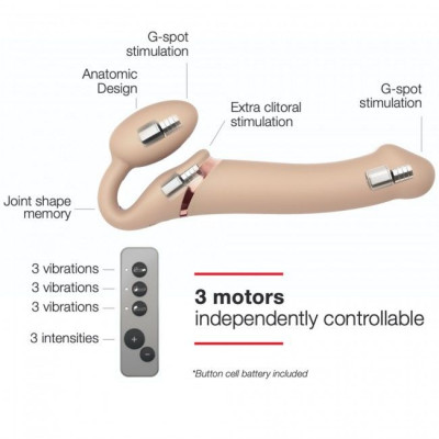 Безремневой страпон с вибрацией Strap-On-Me Vibrating Flesh L, диаметр 3,7см, пульт ДУ, регулируемый Безремневой страпон с вибрацией Strap-On-Me Vibrating Flesh L, диаметр 3,7см, пульт ДУ, регулируемый