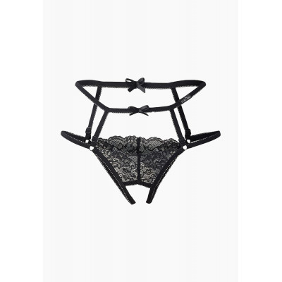 Трусики с разрезом черные два пояса LeFrivole S/M, 42-44