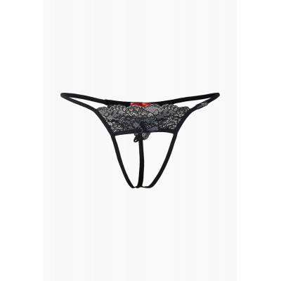 Трусики с разрезом кружевые черные LeFrivole XS/S, 40-42