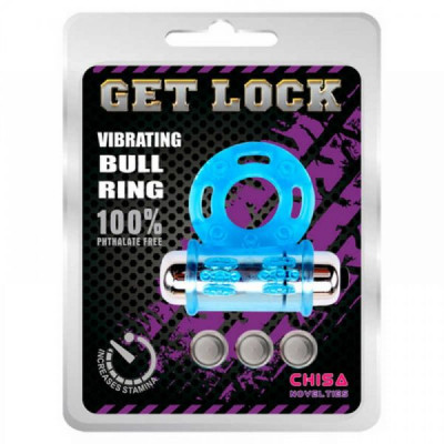 СH77002 Эрекционное кольцо с вибропулей GET LOCK Blue