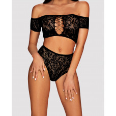 Комплект кружевной топ и трусики Obsessive Inessita set Black XL/XXL