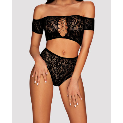 Комплект кружевной топ и трусики Obsessive Inessita set Black XL/XXL