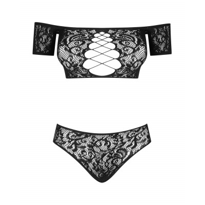 Комплект кружевной топ и трусики Obsessive Inessita set Black XL/XXL