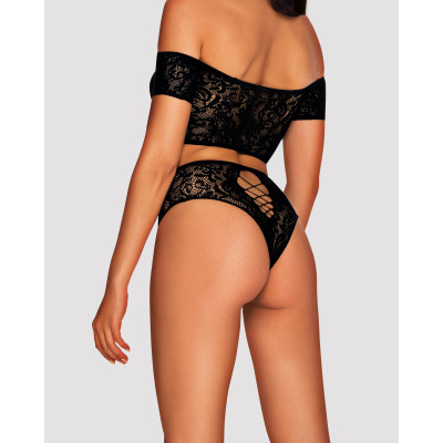 Комплект кружевной топ и трусики Obsessive Inessita set Black XL/XXL