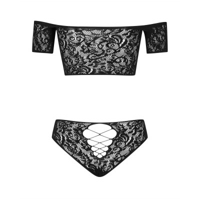 Комплект кружевной топ и трусики Obsessive Inessita set Black XL/XXL