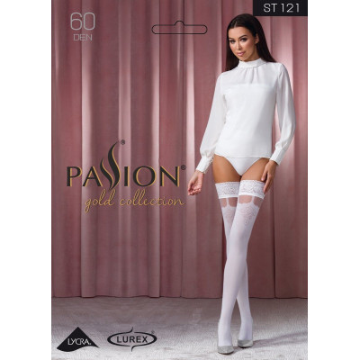 Панчохи Passion ST121 3/4 білі, на ажурній силіконовій резинці, з квітковим орнаментом та вертикальн Панчохи Passion ST121 3/4 білі, на ажурній силіконовій резинці, з квітковим орнаментом та вертикальн