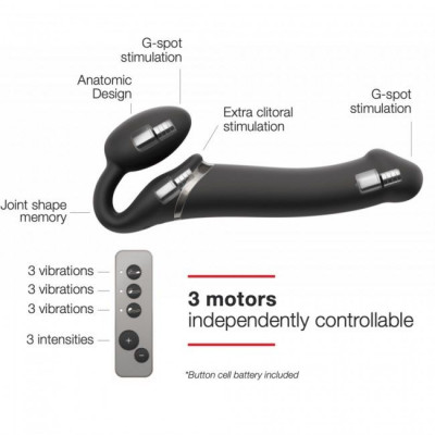 Безремневой страпон с вибрацией Strap-On-Me Vibrating Black L, диаметр 3,7см, пульт ДУ, регулируемый Безремневой страпон с вибрацией Strap-On-Me Vibrating Black L, диаметр 3,7см, пульт ДУ, регулируемый