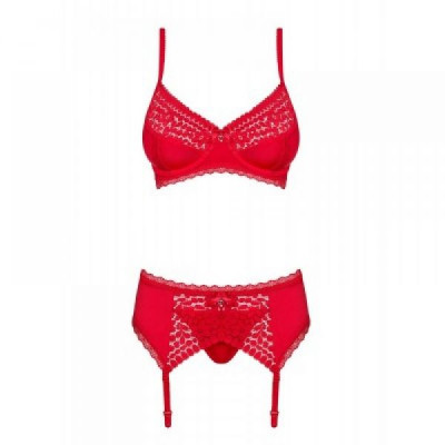 Комплект Obsessive Jolierose 3-pcs set red XXL