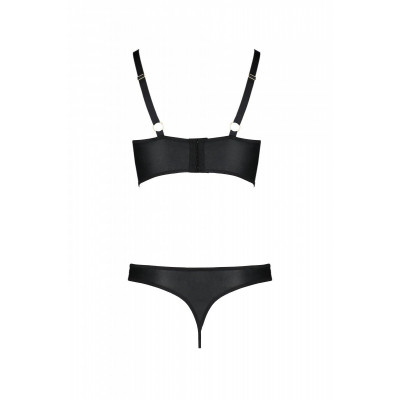 Комплект з екошкіри з люверсами та ремінцями Malwia Bikini black S/M — Passion, бра та трусики
