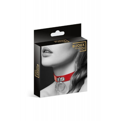 Чокер с кольцом для поводка Bijoux Pour Toi - FETISH Red, экокожа