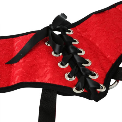 Трусы для страпона Sportsheets - SizePlus Red Lace Satin Corsette, с корсетной утяжкой, ульракомфорт Трусы для страпона Sportsheets - SizePlus Red Lace Satin Corsette, с корсетной утяжкой, ульракомфорт