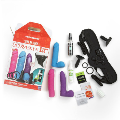 Набір для страпону Doc Johnson Vac-U-Lock Dual Density UltraSKYN Colors Set, діаметр 3х4,5 см Набір для страпону Doc Johnson Vac-U-Lock Dual Density UltraSKYN Colors Set, діаметр 3х4,5 см