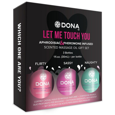 Набір масажних олій DONA LET ME TOUCH YOU з афродизіаками та феромонами Набір масажних олій DONA LET ME TOUCH YOU з афродизіаками та феромонами