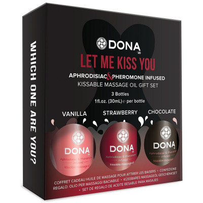 Набір масажних олій DONA Let Me Kiss You їстівні з афродизіаками та феромонами Набір масажних олій DONA Let Me Kiss You їстівні з афродизіаками та феромонами
