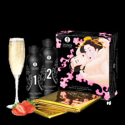Гель для NURU масажу Shunga Oriental Body-to-Body – Sparkling Strawberry Wine плюс простирадло Гель для NURU масажу Shunga Oriental Body-to-Body – Sparkling Strawberry Wine плюс простирадло