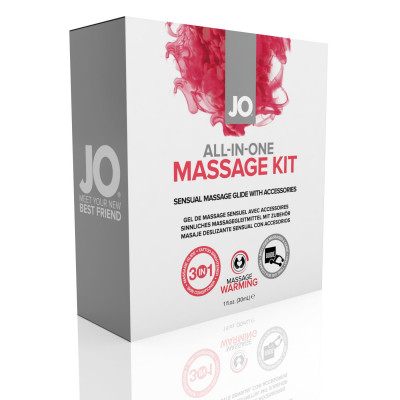 Набір для масажу System JO ALL IN ONE MASSAGE GIFT SET: розігрівальний гель, масажер і свічка Набір для масажу System JO ALL IN ONE MASSAGE GIFT SET: розігрівальний гель, масажер і свічка
