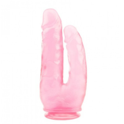 Фаллоимитатор двойной на присоске прозрачный Chisa Hi-Rubber 9.4 INCH Pink