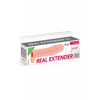 Насадка на член Real Body — Real Extender HUGY з відкритою головкою та кільцем для мошонки Насадка на член Real Body — Real Extender HUGY з відкритою головкою та кільцем для мошонки