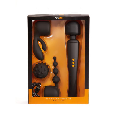 Вібромасажер із трьома насадками Pornhub Supercharge Wand Set, потужний Вібромасажер із трьома насадками Pornhub Supercharge Wand Set, потужний