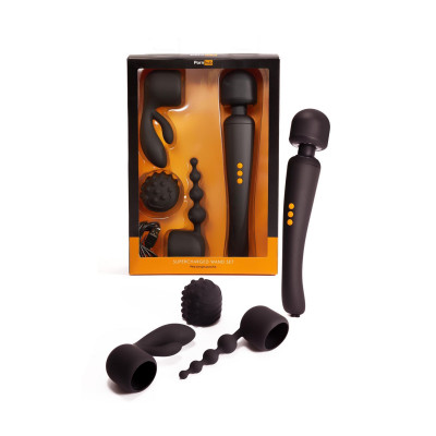 Вібромасажер із трьома насадками Pornhub Supercharge Wand Set, потужний Вібромасажер із трьома насадками Pornhub Supercharge Wand Set, потужний