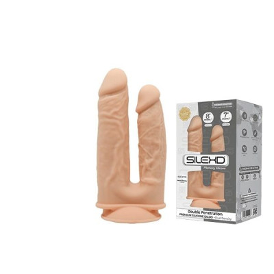 Фалоімітатор подвійний SilexD Double Gusto Flesh (Model 1 size 8" & 7"), двошаровий, силікон + Silex Фалоімітатор подвійний SilexD Double Gusto Flesh (Model 1 size 8" & 7"), двошаровий, силікон + Silex