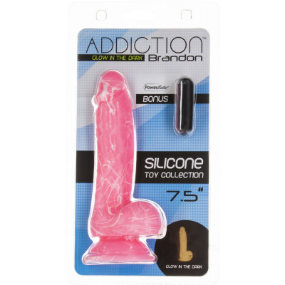Светящийся в темноте фаллоимитатор ADDICTION - BRANDON - 7.5" - PINK G.I.D. /W PB, 19 см, силикон Светящийся в темноте фаллоимитатор ADDICTION - BRANDON - 7.5" - PINK G.I.D. /W PB, 19 см, силикон