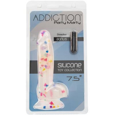 Фалоімітатор з конфетті ADDICTION - PARTY MARTY - 7.5 "- FROST &CONFETTI, 19 см, силікон, вібропуля Фалоімітатор з конфетті ADDICTION - PARTY MARTY - 7.5 "- FROST &CONFETTI, 19 см, силікон, вібропуля
