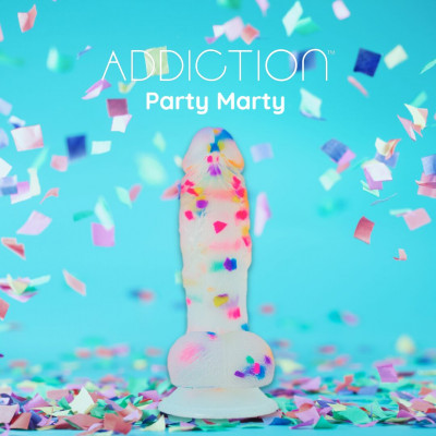 Фалоімітатор з конфетті ADDICTION - PARTY MARTY - 7.5 "- FROST &CONFETTI, 19 см, силікон, вібропуля Фалоімітатор з конфетті ADDICTION - PARTY MARTY - 7.5 "- FROST &CONFETTI, 19 см, силікон, вібропуля