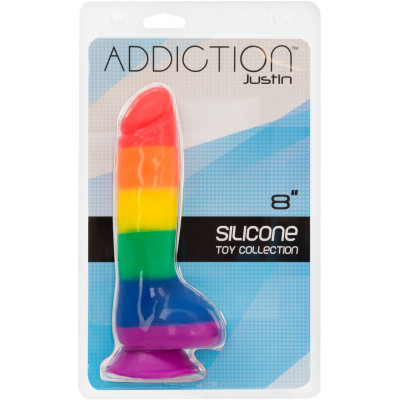 Райдужний фалоімітатор ADDICTION - JUSTIN - 8 "- RAINBOW, 20,3 см, силікон, вібропуля в подарунок Райдужний фалоімітатор ADDICTION - JUSTIN - 8 "- RAINBOW, 20,3 см, силікон, вібропуля в подарунок
