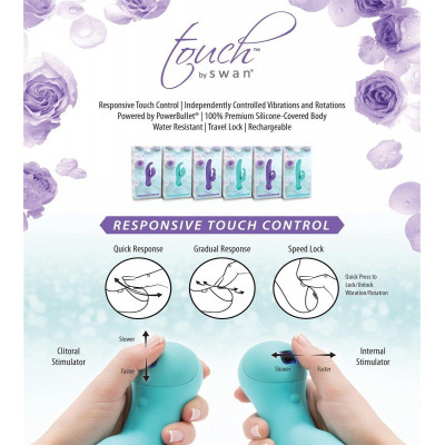 Вібратор-кролик з сенсорним управлінням і ротацією Touch by SWAN - Duo Teal, глибока вібрація Вібратор-кролик з сенсорним управлінням і ротацією Touch by SWAN - Duo Teal, глибока вібрація
