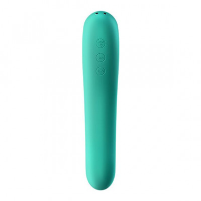 Вакуумный стимулятор с вибрацией Satisfyer Dual Kiss Green Вакуумный стимулятор с вибрацией Satisfyer Dual Kiss Green