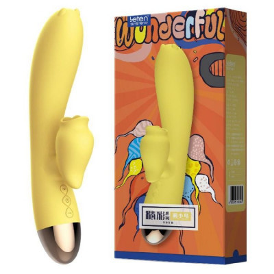 Вібратор-кролик з підігрівом і пустотливим язичком для клітора Leten Wonderful Yellow Вібратор-кролик з підігрівом і пустотливим язичком для клітора Leten Wonderful Yellow