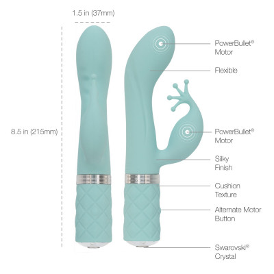 Розкішний вібратор-кролик Pillow Talk - Kinky Teal з кристалом Сваровські, потужний Розкішний вібратор-кролик Pillow Talk - Kinky Teal з кристалом Сваровські, потужний