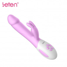 Вібратор-кролик з масажними стволом і підігрівом Leten Alina Purple, два мотори