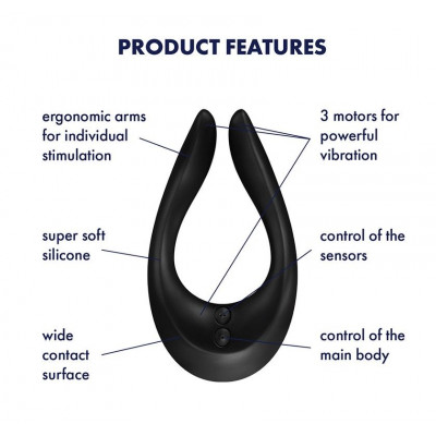 Вибратор для пар Satisfyer Endless Joy Black, 3 независимых мотора, многофункциональный Вибратор для пар Satisfyer Endless Joy Black, 3 независимых мотора, многофункциональный