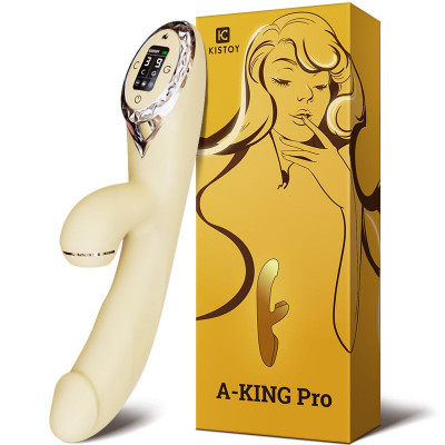 Вакуумний вібратор-кролик з підігрівом KisToy A-King Pro Yellow, з LED-екраном Вакуумний вібратор-кролик з підігрівом KisToy A-King Pro Yellow, з LED-екраном